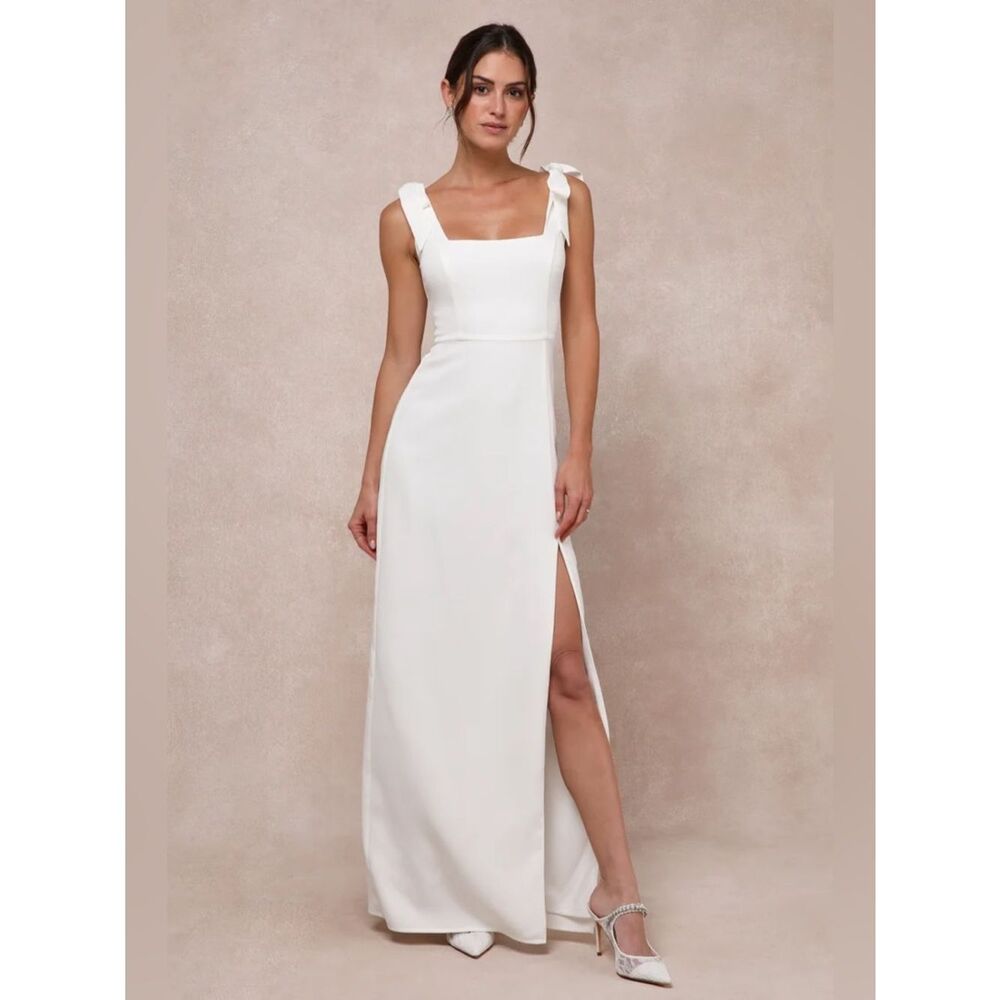 Lulus Your Sweetie White Tie-Strap Column Maxi Dress Size M NWT